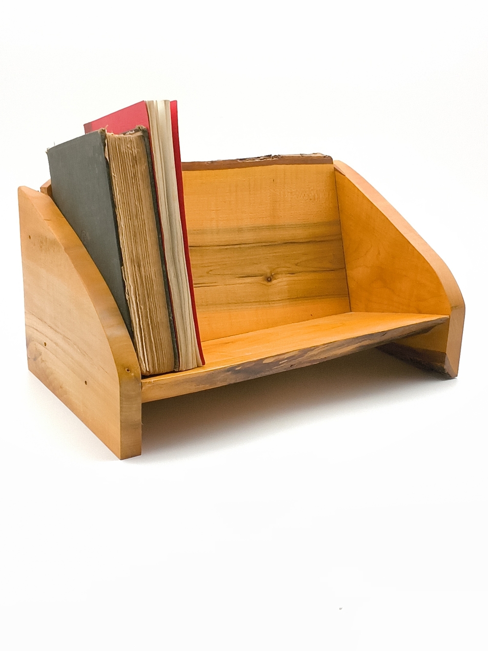 Handcrafted Live Edge Solid Wood Desktop Book Trough & Display Shelf - Picture 2 of 13